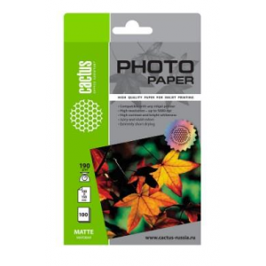 Фотобумага Cactus CS-MA6190100 10x15/190г/м2/100л./белый матовое для струйной печати, фото 