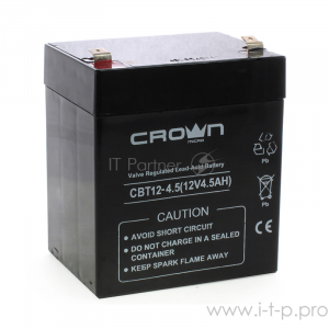 Аккумулятор CROWN CBT-12-4.5, напряжение 12В, ёмкость  4,5 А/Ч, размеры (мм)  90х70х101, вес 1,48 кг, тип клеммы - F2, тип АКБ - свинцово кислотная с загущеным электролитом в гель, срок службы 6 лет, фото 