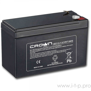 Батарея  CROWN CBT-12-7.2 (напряжение 12В, емкость 7.2 А/Ч, разм 151х65х100 мм, вес 2,1 кг, тип клеммы - F2, 5 лет), фото 
