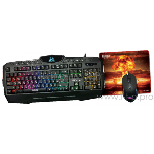 Игровой набор Qumo Wartime K51/M67, кл-ра проводная, 104+10 клавиш, подсветка RGB, мышь проводная, оптическая, RGB running, 1200/1600/2400/3200 dpi, фото 