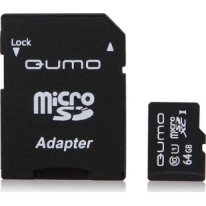 Карта памяти 64Gb MicroSD QUMO + SD адаптер  (QM64GMICSDXC10U1), фото 