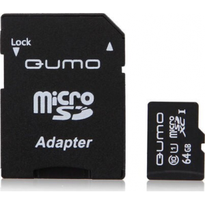 Карта памяти 64Gb MicroSD QUMO + SD адаптер  (QM64GMICSDXC10U1), фото 