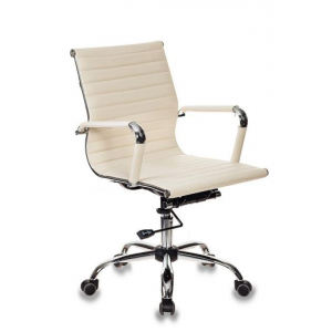 Кресло руководителя Бюрократ CH-883-LOW/IVORY низкая спинка слоновая кость искусственная кожа крестовина хром, фото 