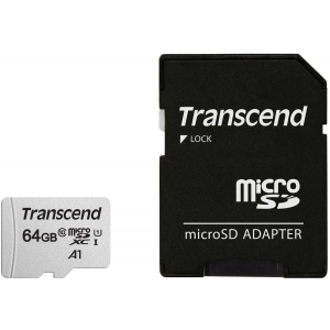 Карта памяти 64Gb MicroSD Transcend + SD адаптер  (TS64GUSD300S-A), фото 