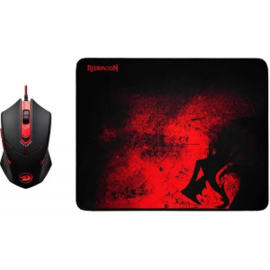 Мышь проводная + коврик Redragon M601BA (78226) Красный, Чёрный, фото 