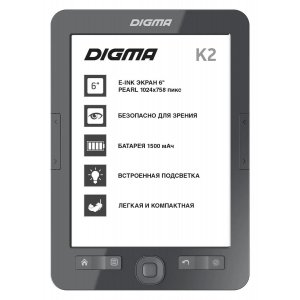 Электронная книга Digma K2, 6" Темно-серый, фото 