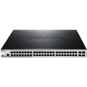 Коммутатор  D-Link DGS-1210-52P/ME/B1A, L2 Managed Switch with 48 10/100/1000Base-T ports and 4 1000Base-X SFP ports (8 PoE ports 802.3af/802.3at (30 W), 16 PoE ports 802.3af (15,4 W), PoE Budget 193 W).  16K Mac, фото 