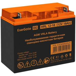 Аккумуляторная батарея ExeGate EX285662RUS HRL 12-18 (12V 18Ah, клеммы F3 (болт М5 с гайкой)), фото 