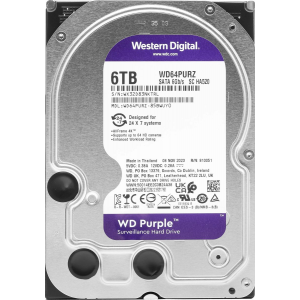 Жесткий диск WESTERN DIGITAL Purple Surveillance 6Тб Наличие SATA 3.0 256 Мб 5400 об/мин 3,5 WD64PURZ, фото 