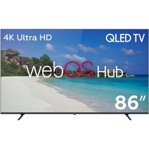 Телевизор BQ 86FSU02B Black. 86'', 218,44 см, прослеживаемый товар, матрица QLED с высокой яркостью и точной цветопередачей, UHD(3840*2160), 400 cd/m2, 5000:1, DVB-C/T/T2/S2, 3 HDMI, 2 USB, звук 2x12 Вт, box speakers, Smart TV ОС webOS HUB 7.0 с удобным и, фото 