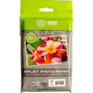 Фотобумага Cactus CS-GA618050ED A6/180г/м2/50л./белый глянцевое для струйной печати, фото 