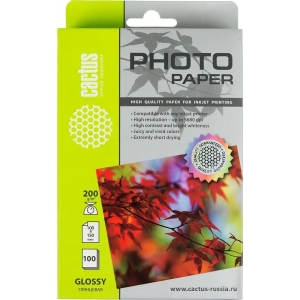 Фотобумага Cactus CS-GA6200100 глянцевая A6 200 г/м2 100 листов, фото 