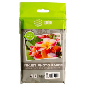Фотобумага Cactus CS-GA623050ED A6/230г/м2/50л./белый глянцевое для струйной печати, фото 