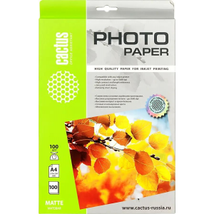 Фотобумага Cactus CS-MA4100100 A4/100г/м2/100л. матовая для струйной печати, фото 