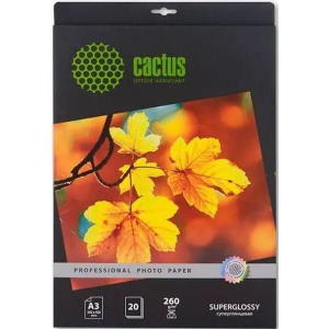 Фотобумага Cactus CS-HGA326020 Professional суперглянцевая А3 260 г/м2 20 листов, фото 