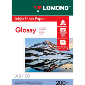 Бумага Lomond 0102024 A3/200г/м2/50л./белый глянцевое для струйной печати, фото 