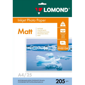 Фотобумага Lomond 0102124 A4/205г/м2/25л./белый матовое для струйной печати, фото 