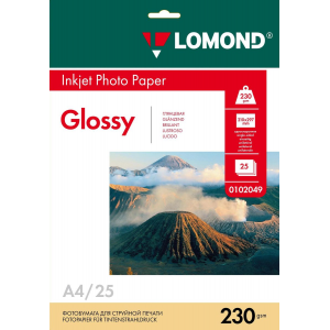 Фотобумага Lomond 0102049 A4/230г/м2/25л./белый глянцевое для струйной печати, фото 