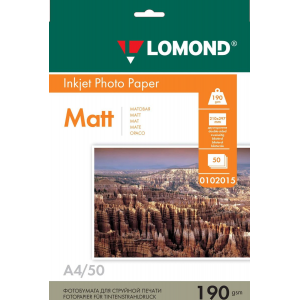 Фотобумага Lomond 0102015 A4/190г/м2/50л./белый матовое для струйной печати, фото 