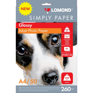Фотобумага Lomond Simply 0102152 A4/260г/м2/50л./белый CIE148% глянцевое для струйной печати, фото 