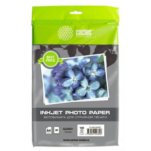 Фотобумага Cactus CS-GA415020ED A4/150г/м2/20л./белый глянцевое для струйной печати, фото 