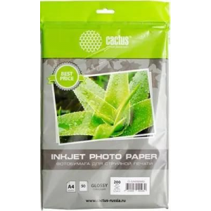 Фотобумага Cactus CS-GA418050ED A4/180г/м2/50л./белый глянцевое для струйной печати, фото 