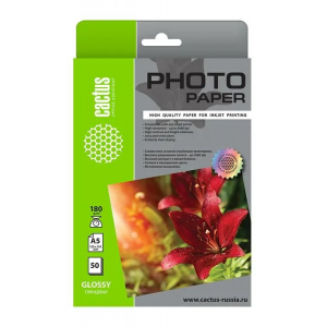 Фотобумага Cactus CS-GA518050 A5/180г/м2/50л./белый глянцевое для струйной печати, фото 