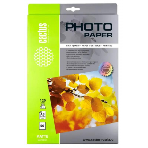 Фотобумага Cactus CS-MA312050 A3/120г/м2/50л./белый матовое для струйной печати, фото 