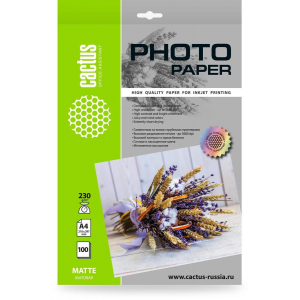 Фотобумага Cactus CS-MA4230100 A4/230г/м2/100л./белый матовое для струйной печати, фото 