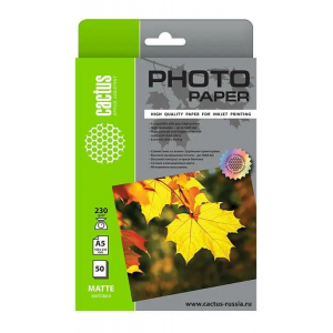 Фотобумага Cactus CS-MA523050 A5/230г/м2/50л./белый матовое для струйной печати, фото 
