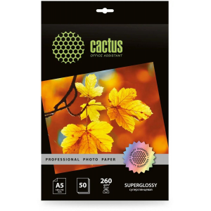 Фотобумага Cactus Prof CS-HGA526050 A5/260г/м2/50л./белый глянцевое для струйной печати, фото 