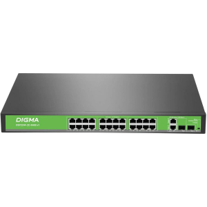 Коммутатор Digma DSP224F-2C-R400 DSP224F-2C-R400 V1 24x100Мбит/с 2xКомбо(1000BASE-T/SFP) 24PoE 24PoE+ 400W неуправляемый, фото 