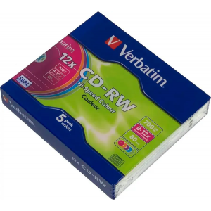 Диск CD-RW Verbatim 700Mb 12x Slim case (5шт) Color (43167), фото 