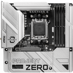Материнская плата MSI B650M PROJECT ZERO, AM5, AMD B650, 4xDDR5, 4xSATA, 2xM.2, 1xPCI-E 4.0 x16, 1xPCI-E x1, 1xDisplayPort, 1xHDMI, 1x 2.5Gb LAN, 2xUSB-A 2.0, 2xUSB 3.2 Gen 1, 3xUSB 3.2 Gen 2, 3x3.5 мм, 7.1, Micro-ATX, фото 