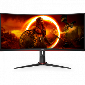 Монитор 34 AOC CU34G2XP Black-Red (VA, изогнутый, 3440x1440, 180Hz, 1 ms, 178°/178°, 300 cd/m, 80M:1, +2xHDMI 2.0, +2xDisplayPort 1.4, +4xUSB 3.0, +MM, +регулировка по высоте), фото 