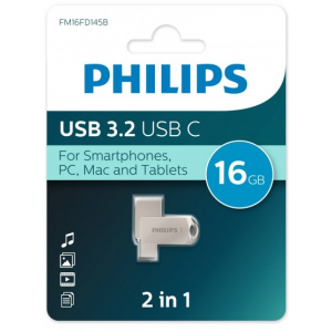 Флеш диск 16Gb PHILIPS 2-in-1 USB 3.2 USB C, OTG, USB 3.2/Type-C, Металл, 100 MB/s, фото 