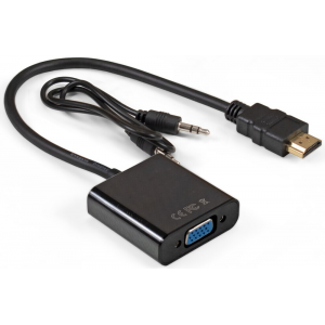 Кабель-переходник HDMI-VGA ExeGate EX-HDMIM-VGAF-3.5JackS-0.3 (19M/15F, 0,3м + аудио 3.5mm Jack M 0,5м) Преобразователь цифрового HDMI сигнала в VGA видео и стерео-аудио, фото 