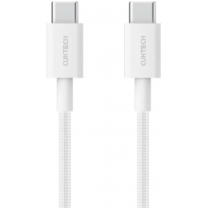 USB кабель CukTech Type-C to Type-C braided cable 1.5m 3A 60W CTC315P white, фото 