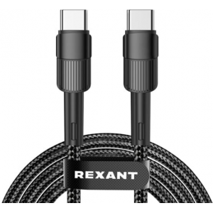 Кабель Type-C – Type-C, 5A, 100Вт, 2м, в черной нейлоновой оплетке REXANT, фото 