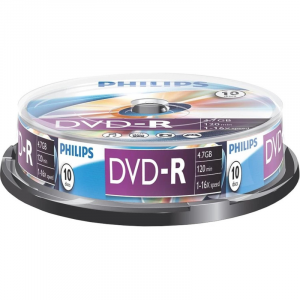 Диск DVD-R Philips 4.7Gb 16x Cake Box (10шт), фото 
