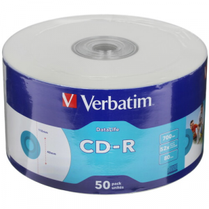 Диск CD-R Verbatim 700Mb 52x Pack wrap (50шт) Printable (69206), фото 