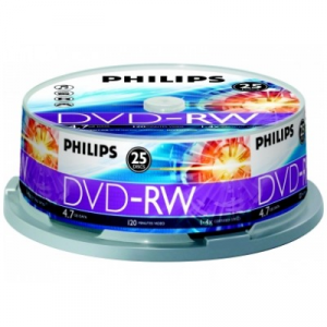 Диск DVD-RW Philips 4.7Gb 4x Cake Box (25шт) (DN4S4B25F/00), фото 