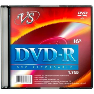 Диск DVD+R VS 4.7 Gb, 16x, Slim Case (5), (5/200)., фото 