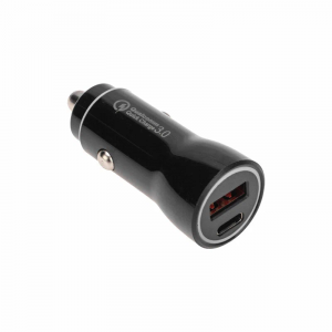 Автомобильное зарядное устройство с двумя портами (USB-A QC 3.0 + USB-C PD) со световой индикацией, 38Вт, черное REXANT, фото 