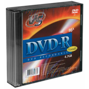 Диск DVD-R VS 4.7 Gb, 16x, Slim Case (5), Ink Printable (5/200), фото 