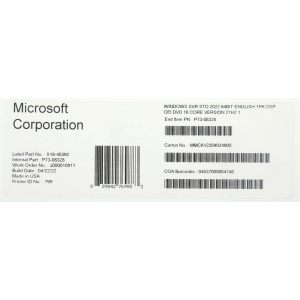 ПО Microsoft Windows Svr Std 2022 Eng 1pkDSP OEI 4Cr NoMedia/NoKey(POSOnly)AddLic (P73-08441), фото 