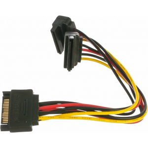 Кабель Gembird/Cablexpert Кабель питания SATA, 15см, 15pin (M)/2x15pin(F) на 2 SATA устройства, угловой разъем (CC-SATAM2F-02), фото 