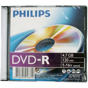 Диск DVD-R Philips 4.7 Gb, 16x, Slim Case (1), фото 
