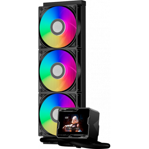 Система охлаждения/ Water Cooling System PCCooler GT360M ARGB Display BK (300W, 360mm, LED temp., Black, ARGB/ Fans: 3x120mm, 75.8CFM, 33.7dBA, 2200RPM/ Pump height 85mm, 15dBA, 2600RPM, Rad thickness 27mm/ S: 1851, 1700, 1200, 115X, AM5, AM4), фото 