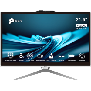 Моноблок MSI Pro AP222T 14MA-643XRU 21.5" Full HD Touch i5 14400 (2.5) 16Gb SSD512Gb UHDG CR без ОС 2xGbitEth WiFi BT клавиатура мышь Cam белый 1920x1080, фото 